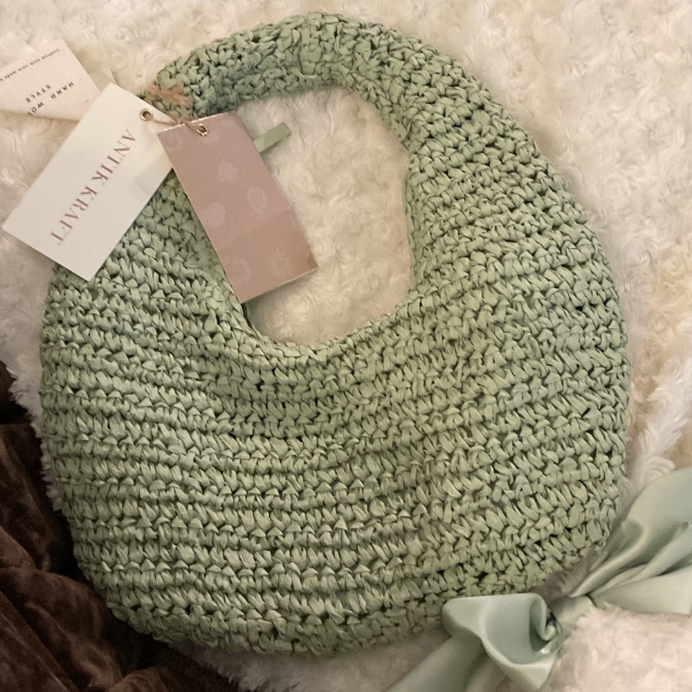 Antik Kraft Sage Green Woven Hobo Bag